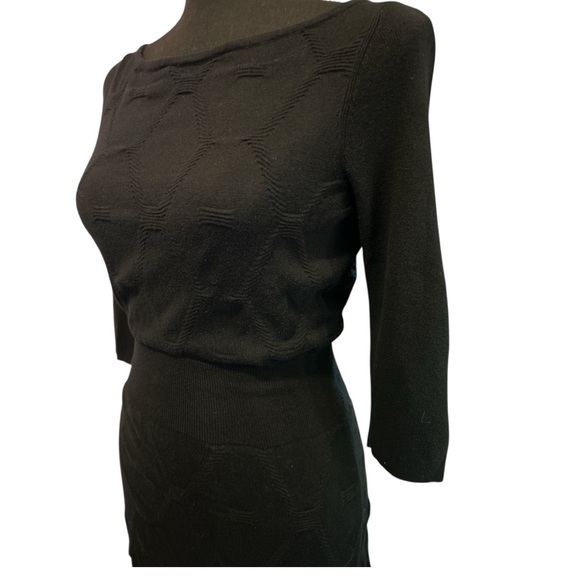 Gianni Bini Rouched Sweater 3/4 Sleeve Fitted Black Dress Size S - Picture 4 of 8